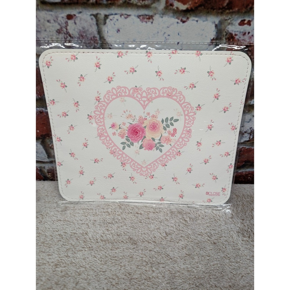 BCLOSE Coquette Mouse Pad Floral Heart Pink Cream PU Leather Desk Decor
